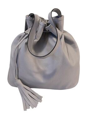 Light Grey Pebbled Leather Italy Hobo Bucket Bag Shoulder Purse by My Choice NEW